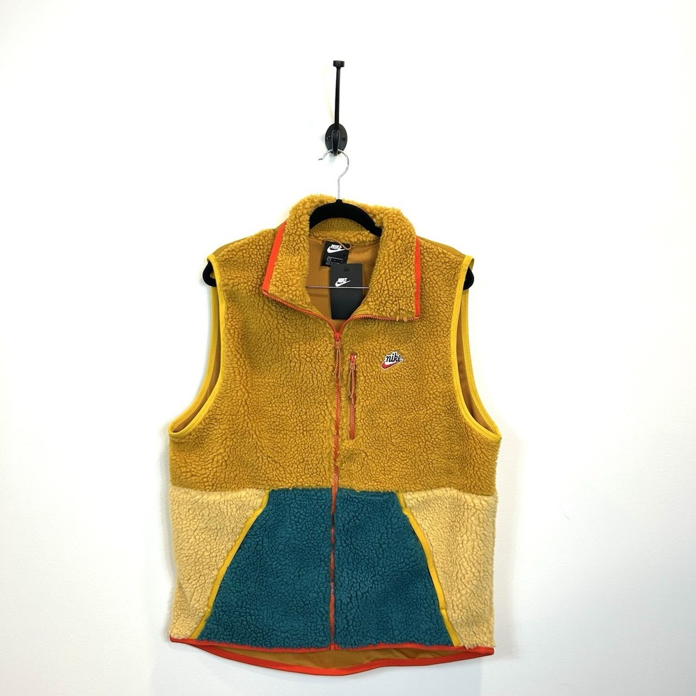 Nike Men's Colorblock Sherpa Fleece Vest in Mustard, Teal, Cream